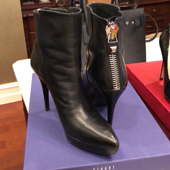 Stuart Weitzman Shoes - Stuart Weitzman Mizzip Black Leather booties